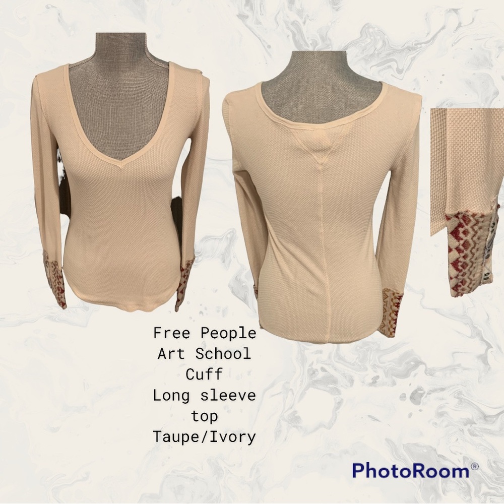 EUC We The Free (Free People) Art School Cuff Long sleeve top Taupe/Ivory Sz P/S